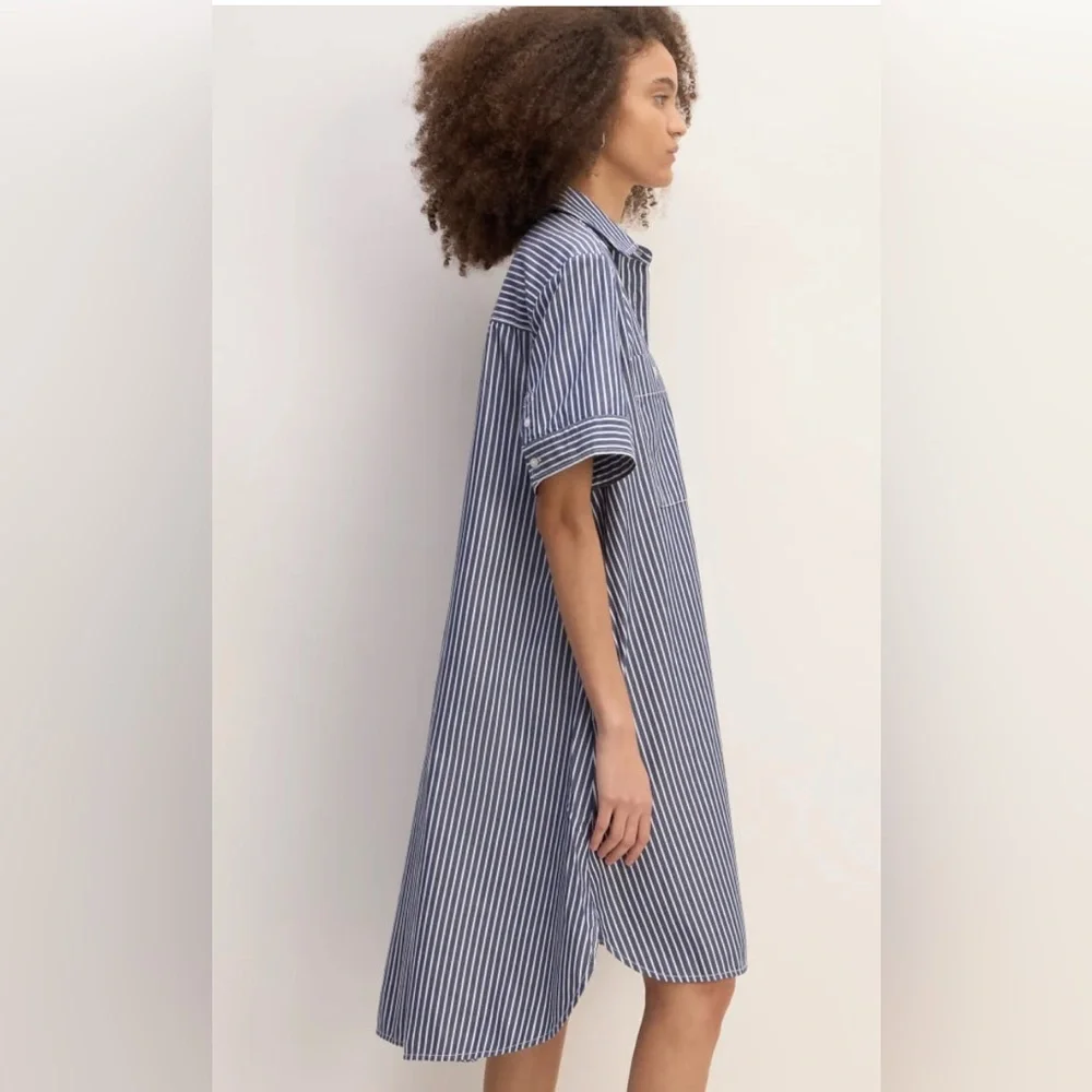 EVERLANE daytripper short sleeve blue & white stripe shirt dress oversized small - Picture 4 of 9